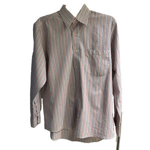 AKKAR Men's Dress Shirt Size 2 Pinstripe White/Blues/Reds A+